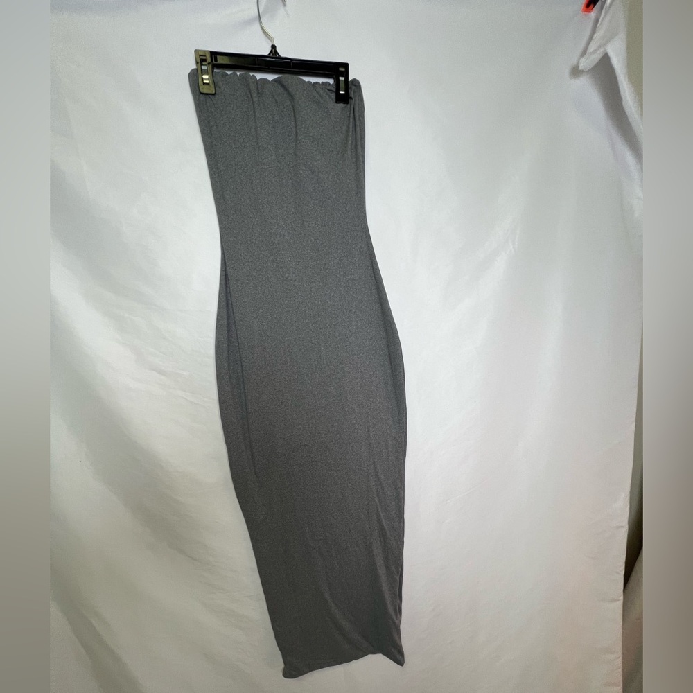 Swank A Posh Second Skin Sculpting Strapless Maxi Dress heather grey sz L (10-12
